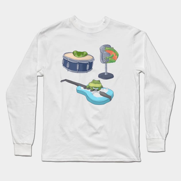 Frog Band - Frog Friends Stickers- Band Kid - Drummer Singer Guitar Player Sticker Long Sleeve T-Shirt by sheehanstudios